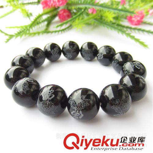 寶石手鏈 地攤琉璃飾品tr招財避邪黑珠轉運手鏈 14mm仿黑曜石貔貅手飾