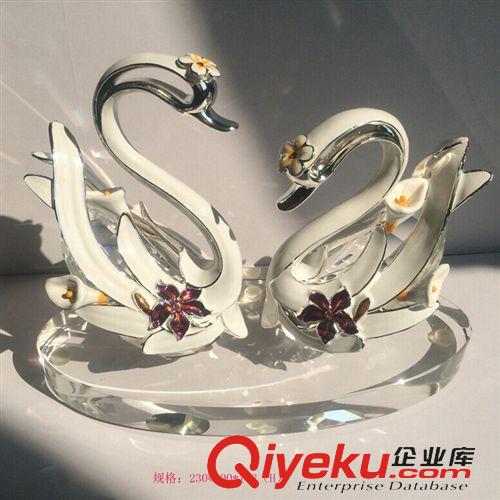 婚慶工藝品天鵝系列 gd典雅精致琺瑯彩情侶婚慶金屬工藝品 精美婚慶禮品水晶天鵝原始圖片2