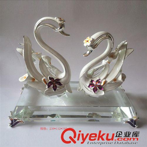 婚慶工藝品天鵝系列 gd典雅精致琺瑯彩情侶婚慶金屬工藝品 精美婚慶禮品水晶天鵝原始圖片3