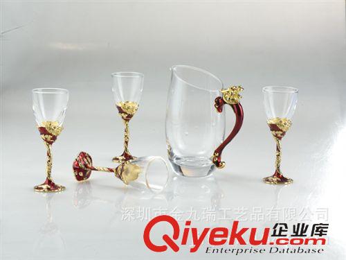 酒杯系列 品質(zhì)供應(yīng)gd琺瑯彩龍酒杯五件套 金色禮品酒杯 酒文化口杯套裝原始圖片3