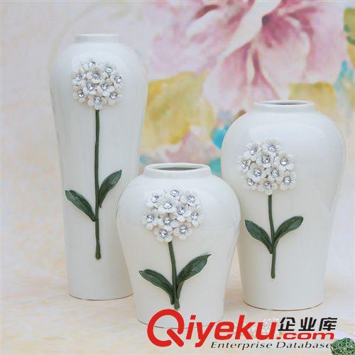 天天特價 新品熱銷白瓷貼花鑲鉆花瓶 細口仿真花插擺件 家居裝飾品擺設(shè)原始圖片3