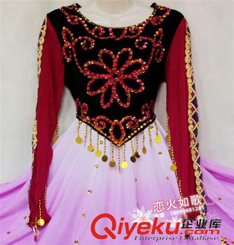成人舞蹈服 2014秋季新款新疆民族舞蹈服裝廣場舞純手工縫制大擺演出服舞臺裝原始圖片2