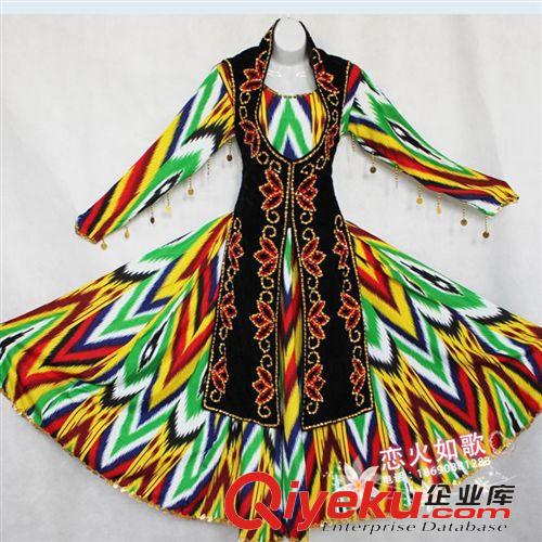 成人舞蹈服 新疆舞蹈服裝廣場舞套裝新款長袖上衣亮片裙子大裙擺維吾爾族舞衣原始圖片3