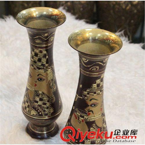 巴基斯坦銅器 巴基斯坦傳統(tǒng)手工藝品 12寸銅雕黑彩色人物日式花瓶 廠家定做直銷原始圖片2
