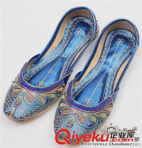 巴基斯坦手工鞋 巴基斯坦手工女鞋圓頭鞋民族手工縫制牛皮民族工藝串珠公主鞋包郵原始圖片2