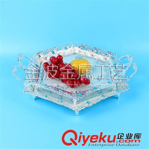 托盤、果盤 多款水晶玻璃工藝品 大果盤裝套 酒店宴會用 鑲嵌藍寶石淺底盤