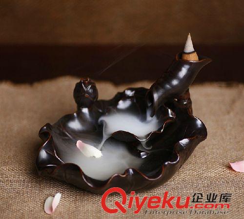 倒流香爐 贈倒流塔香茶道陶瓷創(chuàng)意仿古檀香爐熏香爐 觀煙倒流香爐荷塘月色原始圖片3