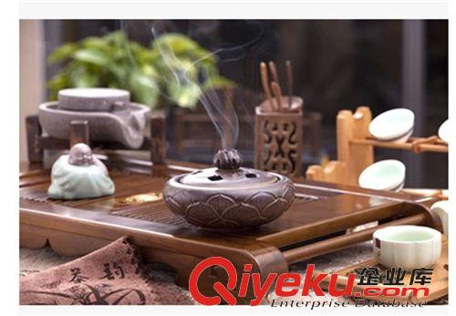 紫陶香爐 蓮花香爐 仿古古銅檀香塔香盤香陶瓷香薰?fàn)t 古典香道香爐佛具原始圖片2