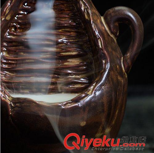 紫陶香爐 創(chuàng)意倒流煙香爐 陶瓷香薰?fàn)t檀香爐 塔香錐香爐沉煙香佛具原始圖片2