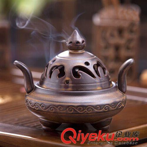 紫陶香爐 陶瓷蓮花葉子香插 香爐盤(pán)香座手捏花批發(fā)香插佛教用品