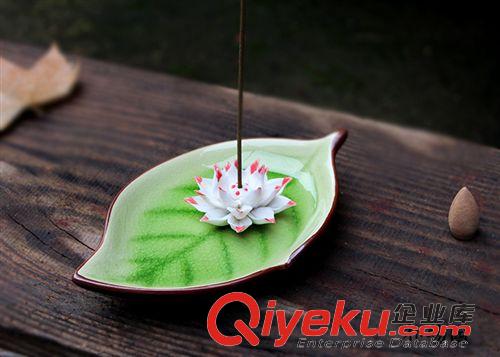 紫陶香爐 陶瓷蓮花葉子香插 香爐盤(pán)香座手捏花批發(fā)香插佛教用品原始圖片2