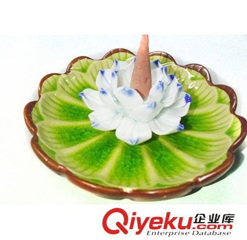 紫陶香爐 陶瓷蓮花葉子香插 香爐盤(pán)香座手捏花批發(fā)香插佛教用品原始圖片3