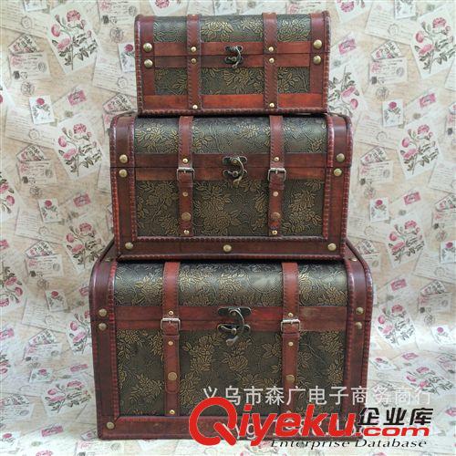 歐式百寶箱 仿古三件套 老式復古木箱子 仿古箱收納箱 酒吧拍攝道具櫥窗裝飾