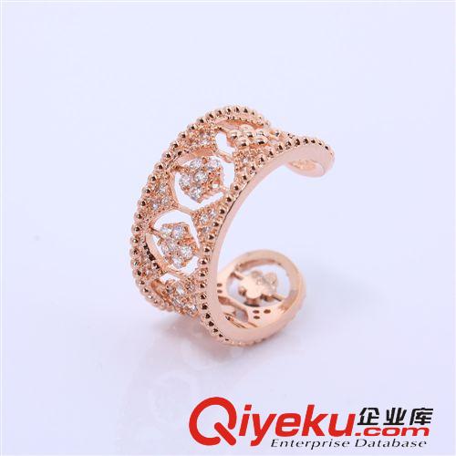 微鑲戒指 梵家微鑲鏤空四葉草開口戒指 鑲嵌鋯石 韓國(guó)時(shí)尚指環(huán) 女 混批批發(fā)原始圖片2