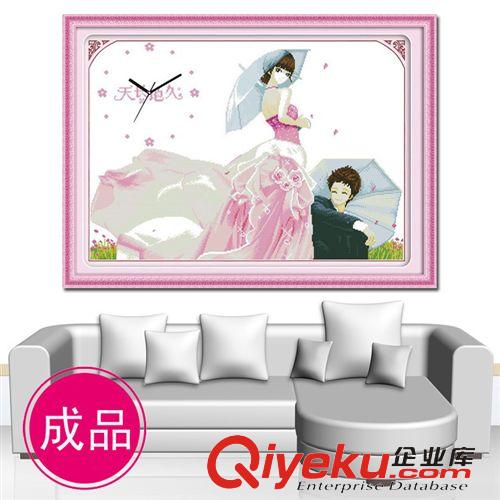 成品十字繡 繡好的十字繡成品 幸福時刻 兩只可愛小狗動物時鐘機繡電腦繡刺秀