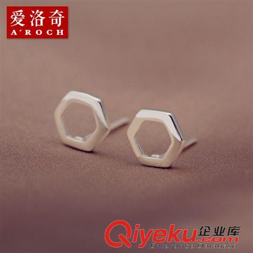 男士專區(qū) 925銀耳釘女小清新六邊形光面耳釘耳飾品男女士防過敏批發(fā)E957原始圖片3