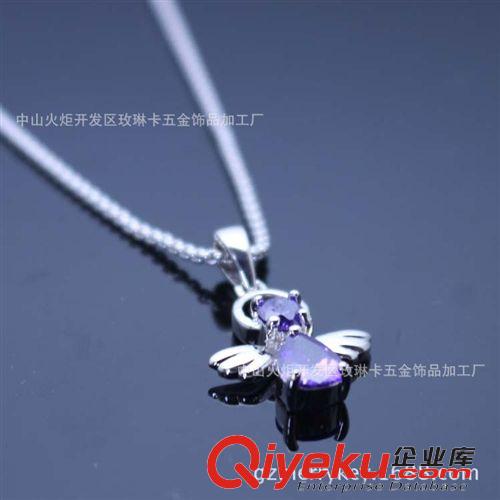 吊墜 新款精品首飾韓版18K天使之翼項鏈女士紫水晶吊墜飾品批發鎖骨鏈