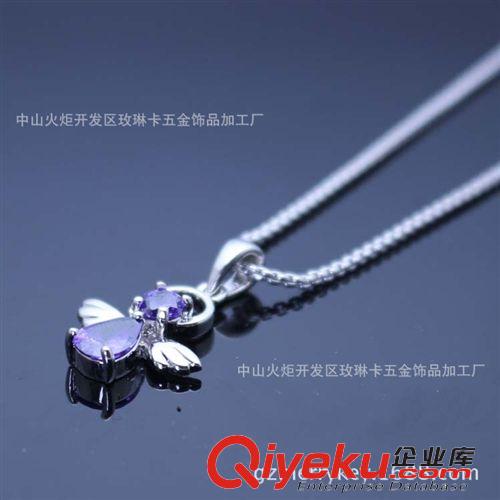 吊墜 新款精品首飾韓版18K天使之翼項鏈女士紫水晶吊墜飾品批發鎖骨鏈