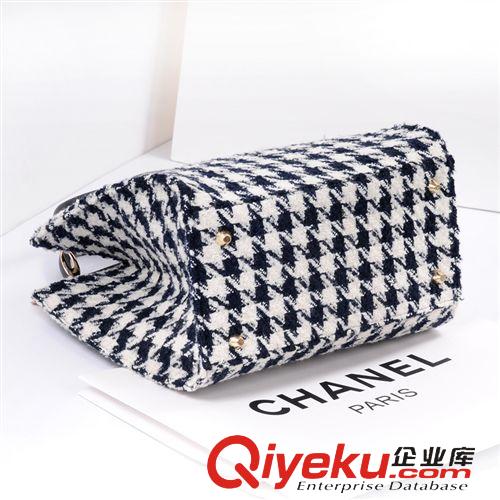 2114新品 2015夏新款赫本式千鳥紋黑白網(wǎng)格女士手提包手拎包斜挎包女士包包原始圖片2