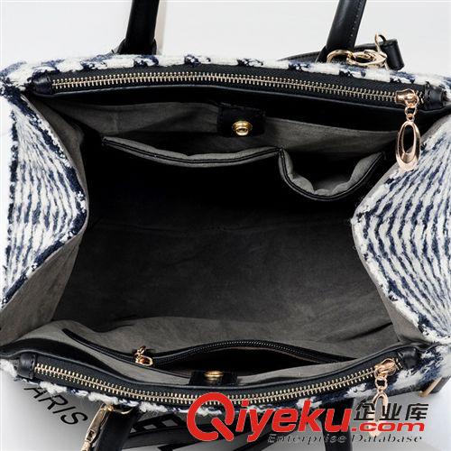 2114新品 2015夏新款赫本式千鳥紋黑白網(wǎng)格女士手提包手拎包斜挎包女士包包原始圖片3
