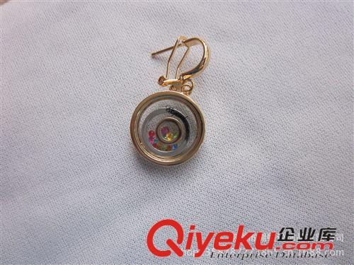 耳環 耳釘 歐美式 透明玻璃內嵌五彩繽紛彩鉆鍍18K香檳金圓型耳環原始圖片3