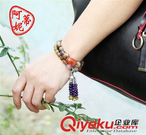 楠木 阿蒂妮 楠木佛珠手串 馬粉紅瑪瑙菩提手串 紫晶女款手鏈 廠家直銷