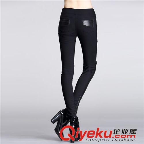 新品上架 秋冬新款修身顯瘦女褲拼接皮褲加厚打底褲彈力外穿小腳褲長(zhǎng)褲原始圖片2