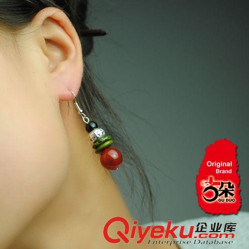 耳環(huán) 原創(chuàng)民族風(fēng)批發(fā) 藏飾耳環(huán) DIY瑪瑙松石片耳墜簡(jiǎn)約耳飾女 15077原始圖片2