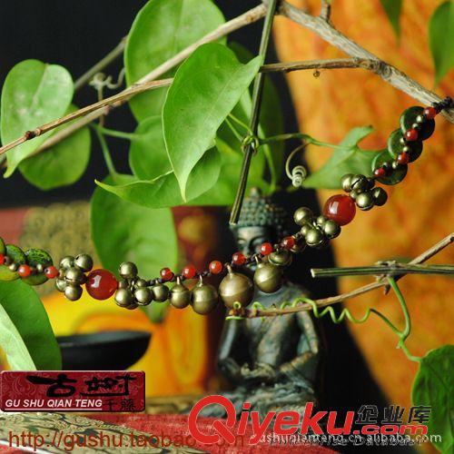 腳鏈 民族飾品原創(chuàng) 泰國松石片 紅瑪瑙 銅鈴手工蠟繩編織腳鏈  2600243原始圖片2