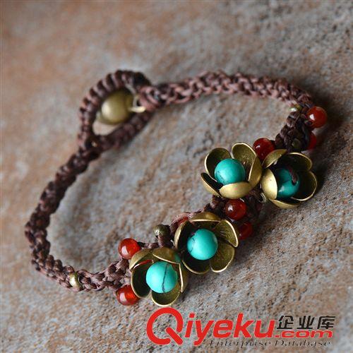 十月新品手鏈 tr紅瑪瑙手工編織手鏈 民族風原創(chuàng)設計松石銅花復古飾品女25105