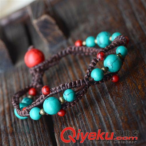 十月新品手鏈 tr紅瑪瑙手工編織手鏈 民族風原創(chuàng)設計松石銅花復古飾品女25105