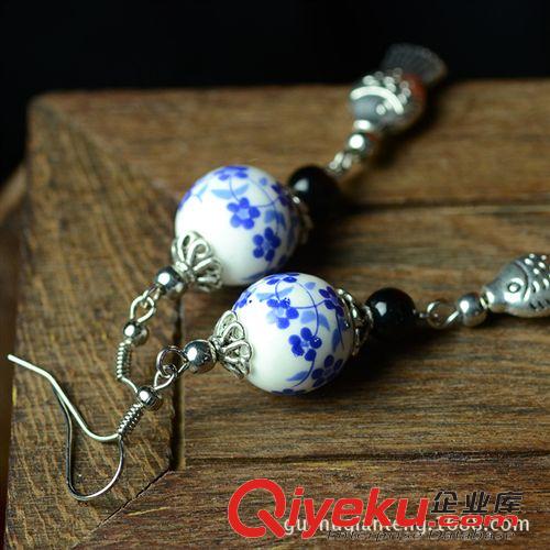 6月新品 民族風(fēng)耳飾品批發(fā) 原創(chuàng)設(shè)計(jì)手工中國風(fēng)青花瓷苗銀耳環(huán)精致女02094原始圖片2