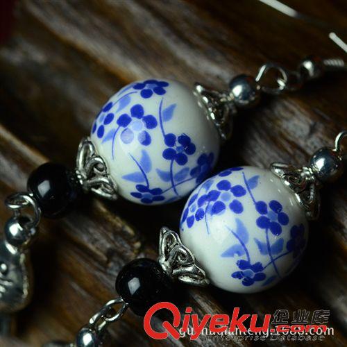 6月新品 民族風(fēng)耳飾品批發(fā) 原創(chuàng)設(shè)計(jì)手工中國風(fēng)青花瓷苗銀耳環(huán)精致女02094原始圖片3