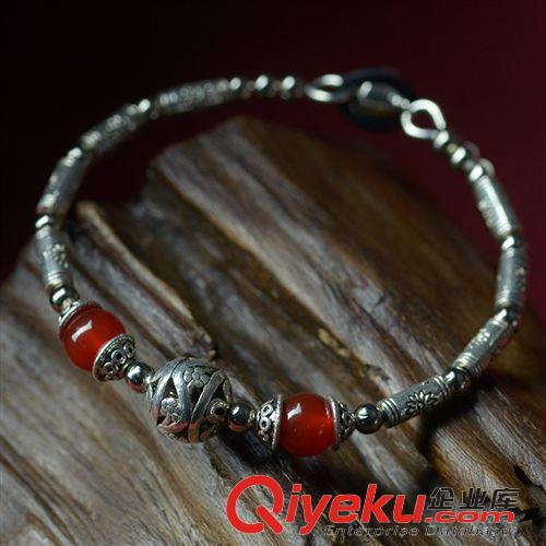 6月新品 泰國(guó)風(fēng)民族飾品紅瑪瑙 綠松石 銅珠 蠟繩手工編織手鏈女 2501643