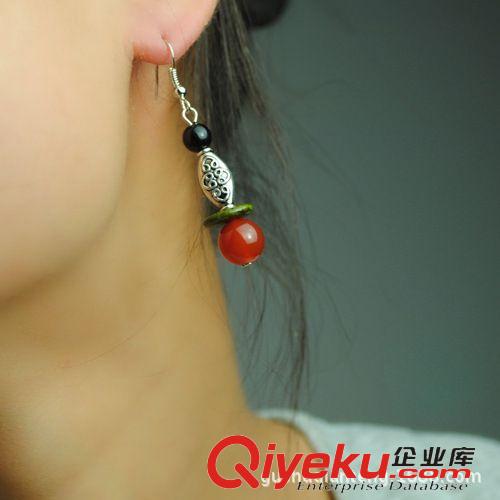 6月新品 原創(chuàng)設計民族風飾品批發(fā) 綠珠苗銀瑪瑙個性耳環(huán)藏飾耳墜女 15084原始圖片2