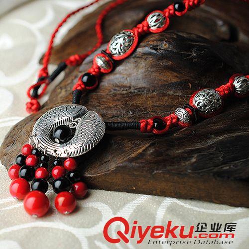 新品 民族風項鏈首飾飾品批發 手工編織長項鏈苗銀雙魚毛衣鏈女0402354原始圖片3
