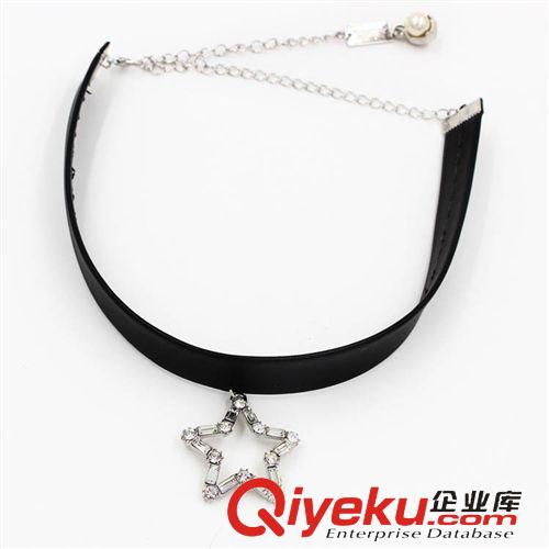 1.19新品 歐美外貿(mào)飾品廠家批發(fā)韓版女短款皮質五角星滿鉆頸鏈項鏈A-983原始圖片3