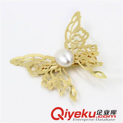 1.12新品 歐美外貿(mào)飾品廠家批發(fā) 韓版金屬鏤空大蝴蝶珍珠發(fā)夾邊夾A-963