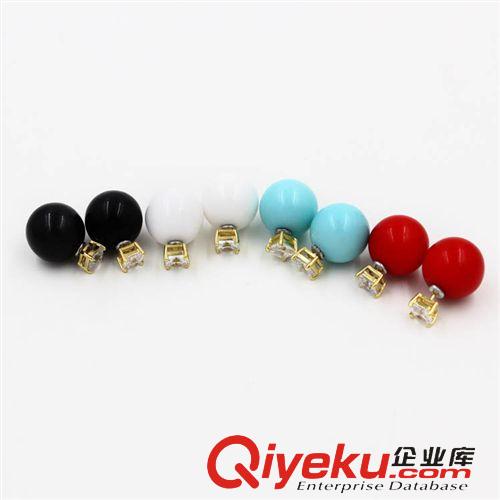 1.12新品 歐美外貿(mào)飾品廠家批發(fā) 韓版方寶石彩色珍珠雙面耳釘耳飾A-957原始圖片2