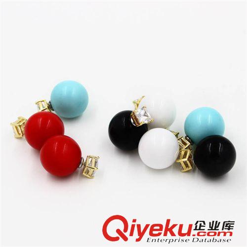 1.12新品 歐美外貿(mào)飾品廠家批發(fā) 韓版方寶石彩色珍珠雙面耳釘耳飾A-957原始圖片3
