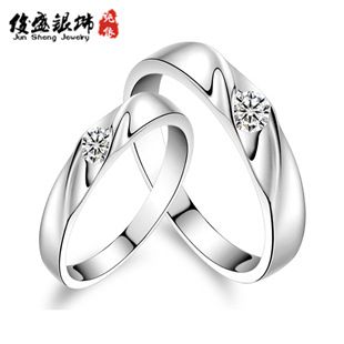 戒指專區(qū) 纏綿一生結(jié)婚波形戒指zp環(huán)925男女韓版鍍白金純銀鑲寶石戒指