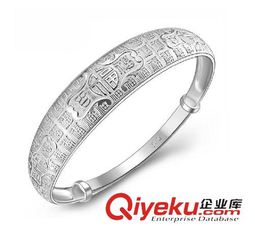 S990純銀手鐲 990純銀飾手鐲 百福開口手環(huán) 車花女款 老人手鐲 銀飾品手環(huán)原始圖片2