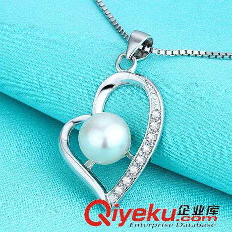 S925純銀珍珠貝珠飾品 925銀飾 項飾 純銀tr淡水珍珠純銀項鏈 心型鑲鉆吊墜批發證書原始圖片3