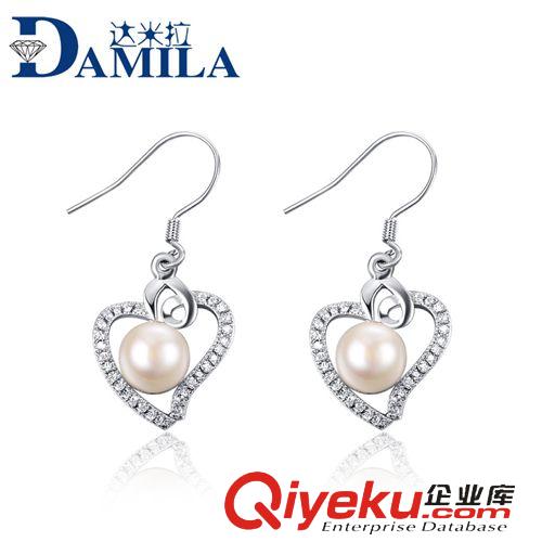 S925純銀珍珠貝珠飾品 創意飾品 耳飾淡水珍珠純銀耳釘 心型  純銀耳釘批發 gd微鑲