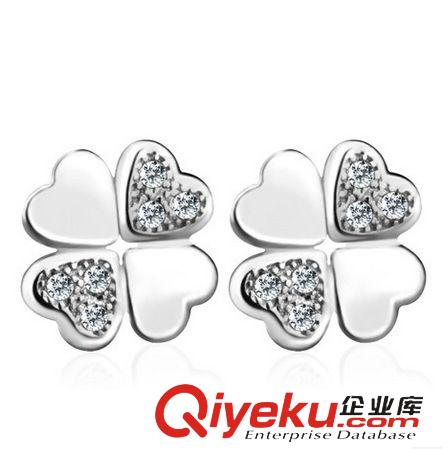 S925純銀微鑲飾品 證書鑲鉆925純銀飾品 四葉草耳釘 外貿(mào)情侶歐美耳飾耳環(huán)代發(fā) 批發(fā)原始圖片2