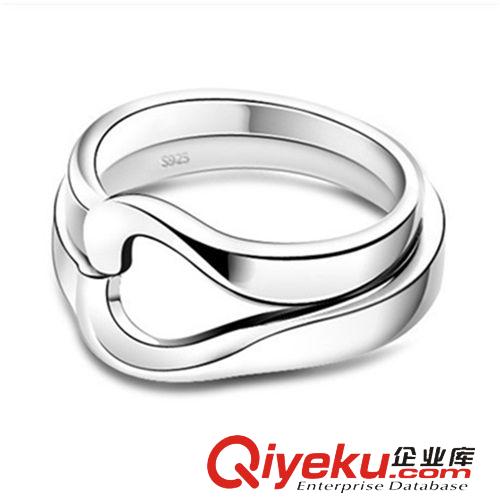 情人節(jié)對戒 銀飾批發(fā) 心形情侶對戒 合并的愛 925純銀 男女款 工廠直批