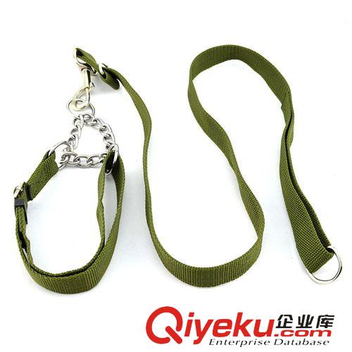 寵物牽引 軍綠色頸圈式寵物牽引繩 脖套式寵物牽引繩套 大狗牽引帶鐵鏈條原始圖片2