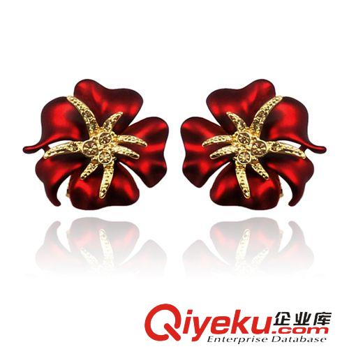 新品專區(qū) viennois威妮華耳釘精美暢銷爆款烤漆山茶花形經典耳環(huán)zp批發(fā)