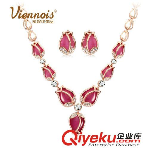 新品專區 viennois威妮華歐美時尚飾品貓眼石郁金香項鏈耳環套裝新娘配飾