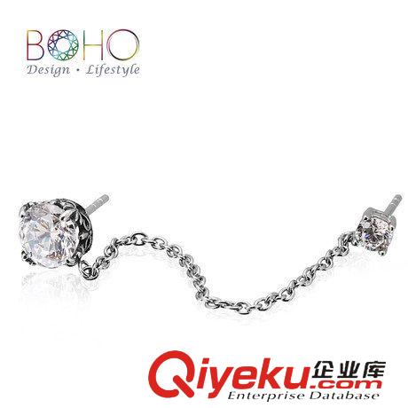 鈦鋼耳釘 BOHO雙耳洞連體耳鏈韓版時尚EXO同款鑲鉆飾品男款鈦鋼夸張耳鏈原始圖片3